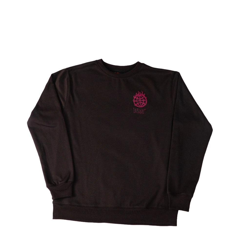 Buzo Riot logo mundo llamas sin capota cafe-Skateshop